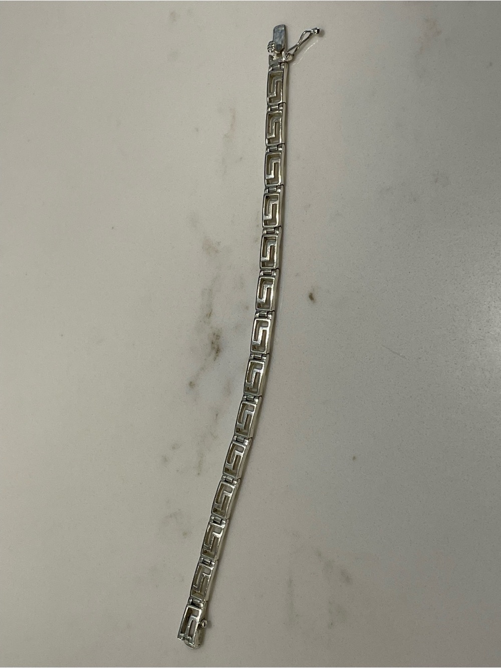 Sterling Silver Greek Key Link Bracelet - Women Jewelry - 7” Long